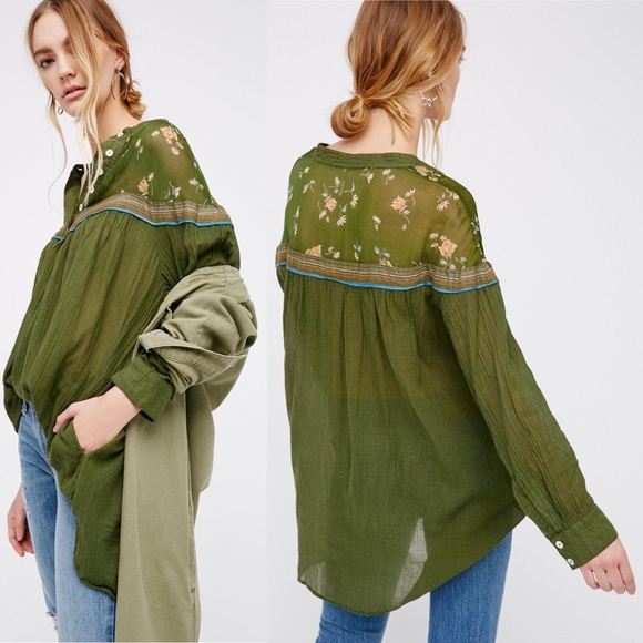 Free People Hearts & Colors Top In Green - Picture 2 of 7